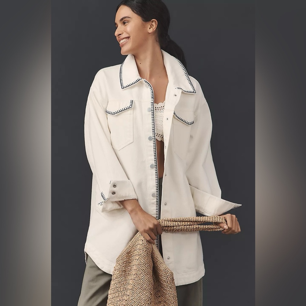 NWT Anthropologie Tillie Relaxed Denim Whipstitch Shacket COTTAGECORE, Size XS